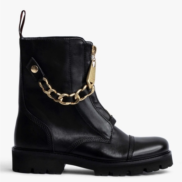 Zadig and Voltaire Joe Cecilia Smooth Cowskin Boot Leather Black Sz 39 US 8 NEW - Picture 1 of 14